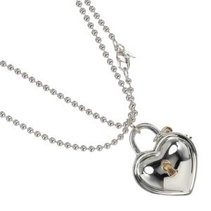Tiffany Co Heart Lock Necklace Sterling Silver Yellow Gold
